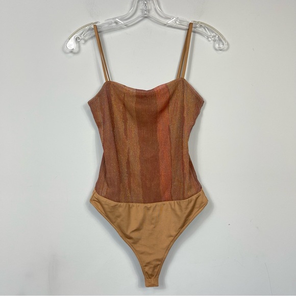 Majorelle Vincent Mesh Sparkle Bodysuit S Brown Metallic Summer Fall Revolve - Picture 3 of 15